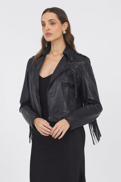 Tina Washed Leather Jacket Black