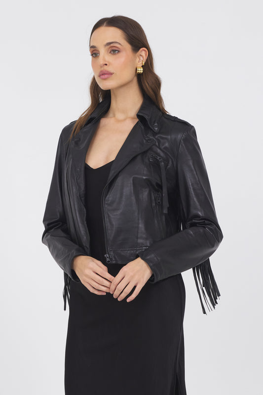 Tina Washed Leather Jacket Black