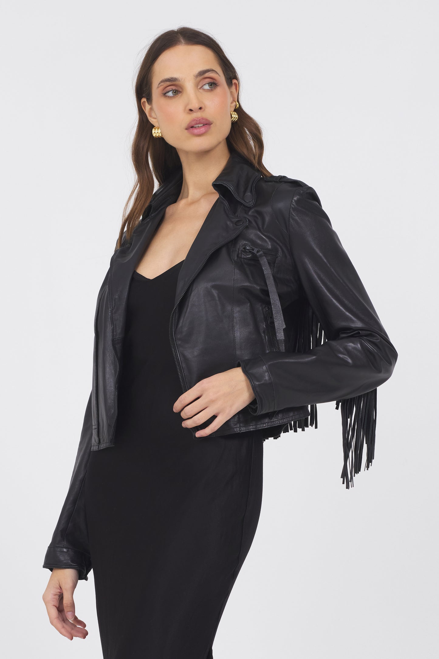 Tina Washed Leather Jacket Black