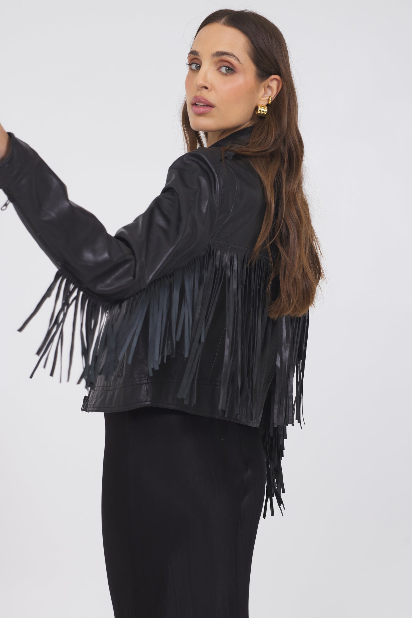 Tina Washed Leather Jacket Black