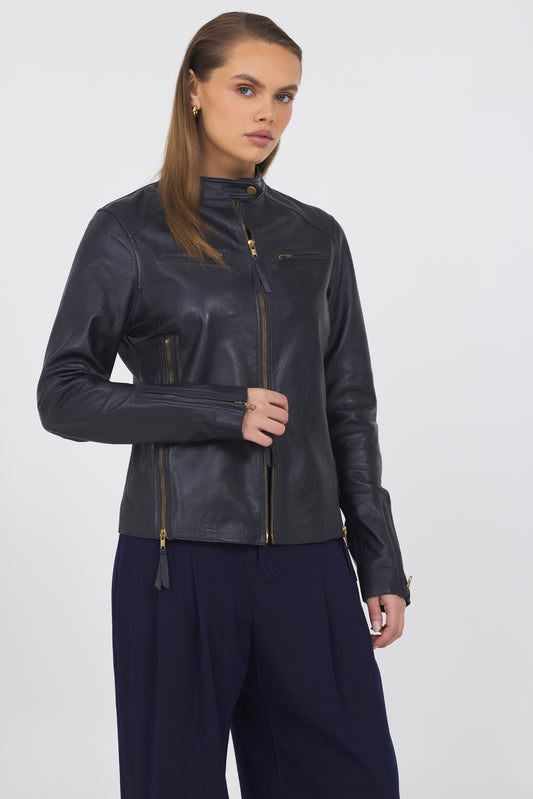 Vespa Vintage Leather Jacket Midnight