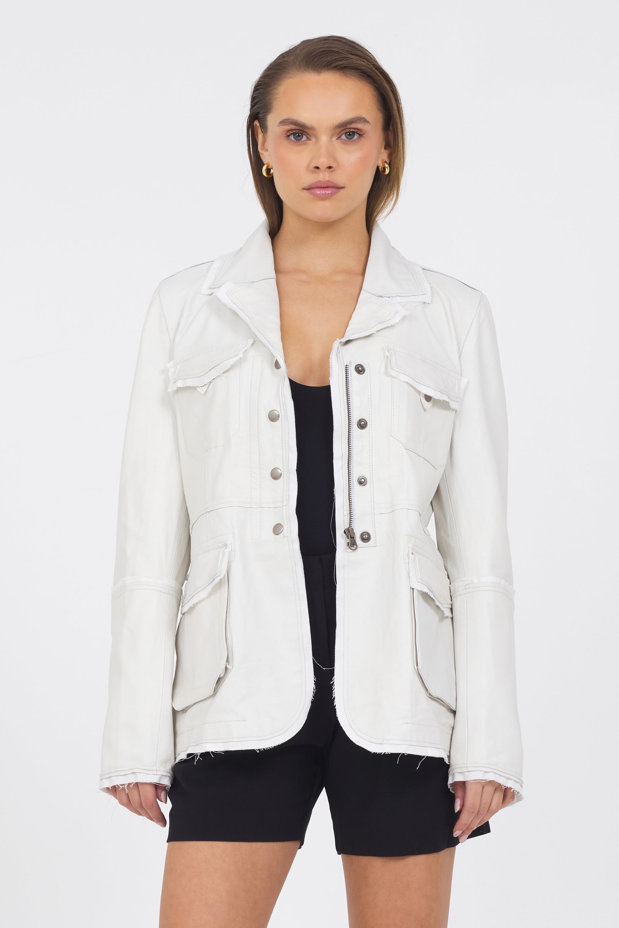 Women's Washed Leather Jacket | Meryl in White — Jakett New York