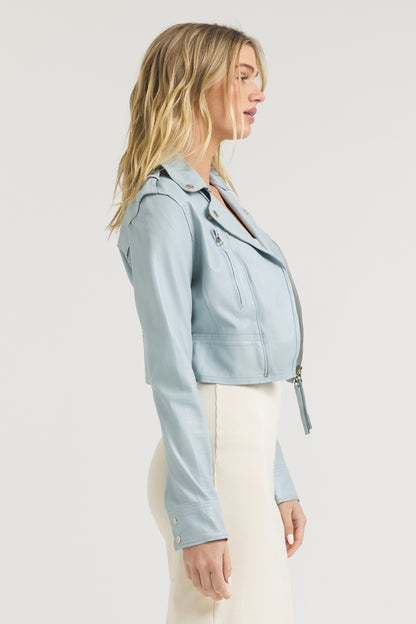 Erin Burnished Leather Jacket Blue