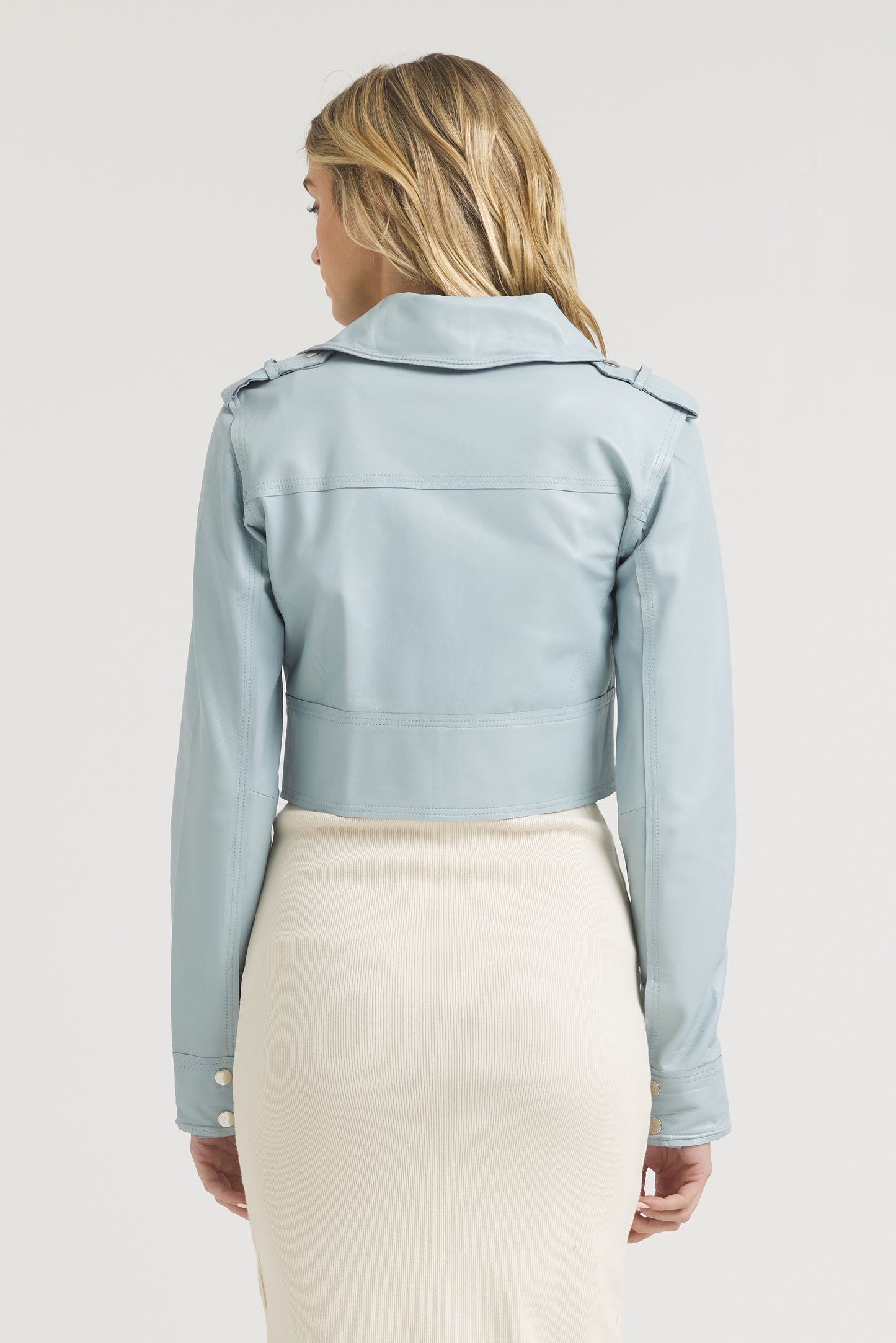 Erin Burnished Leather Jacket Blue