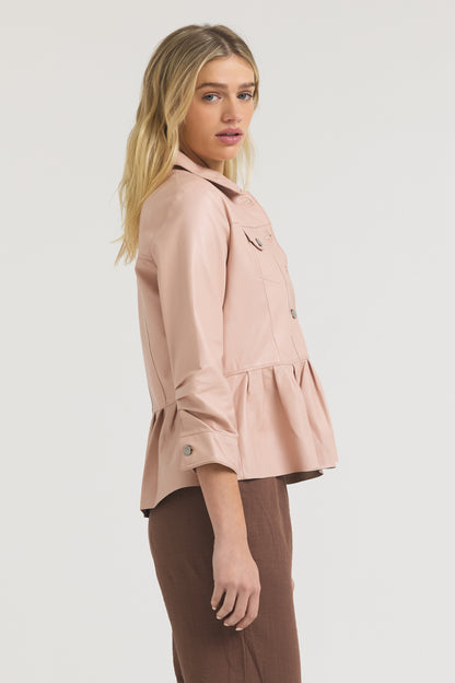 Brie Burnished Leather Jacket Petal