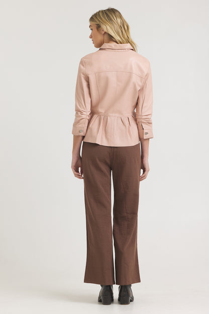 Brie Burnished Leather Jacket Petal