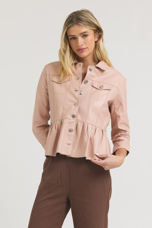 Brie Burnished Leather Jacket Petal