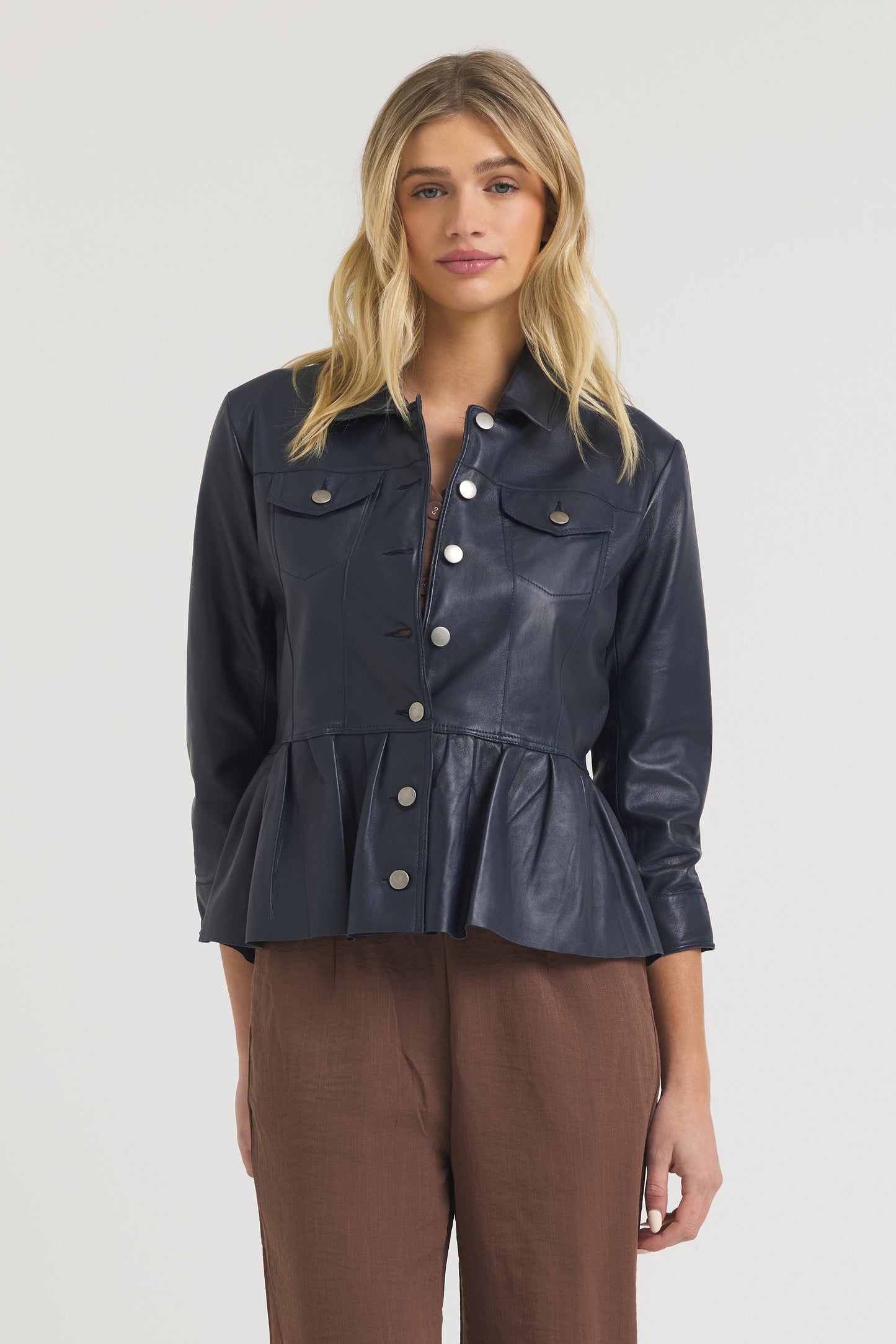 Brie Burnished Leather Jacket Indigo