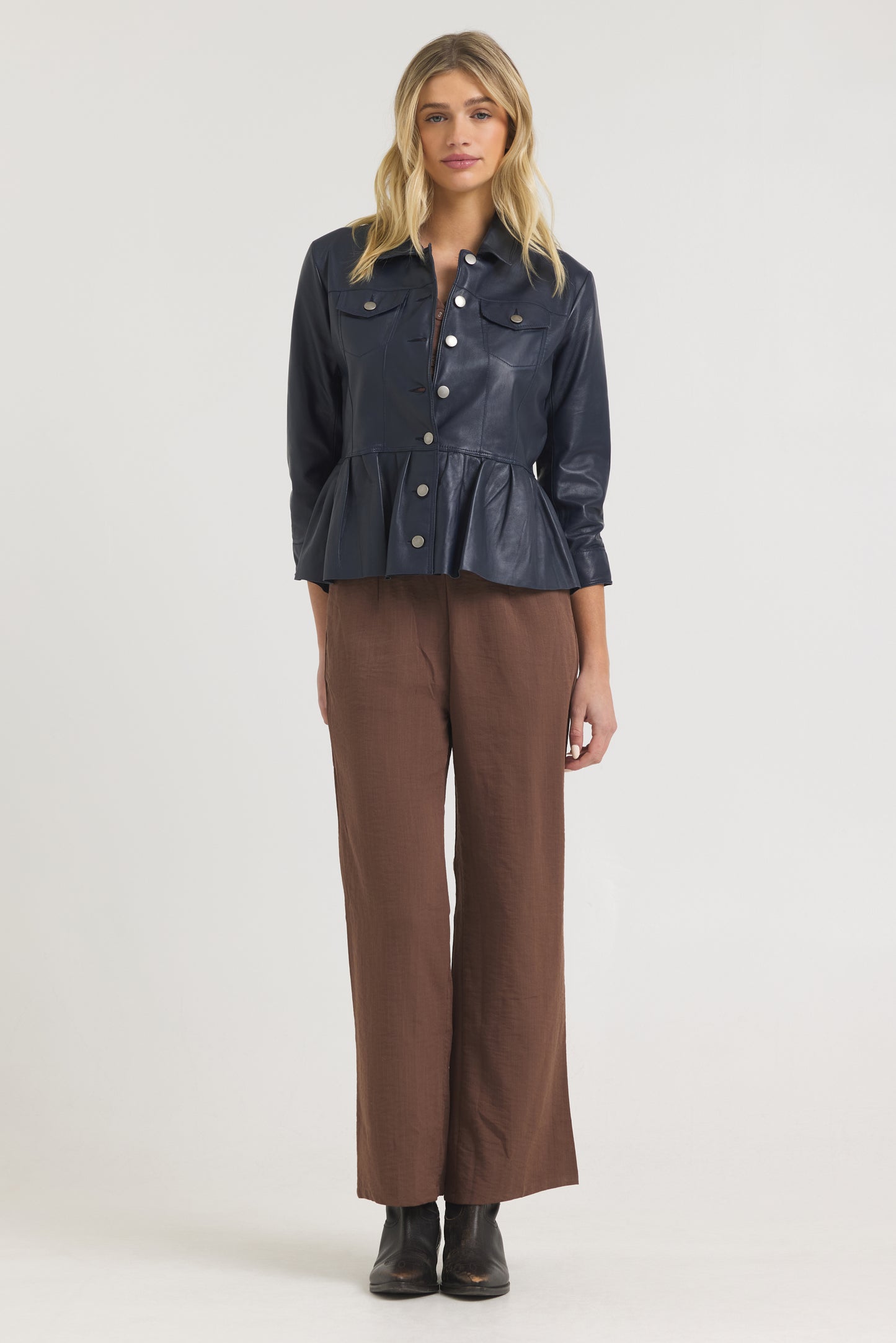 Brie Burnished Leather Jacket Indigo