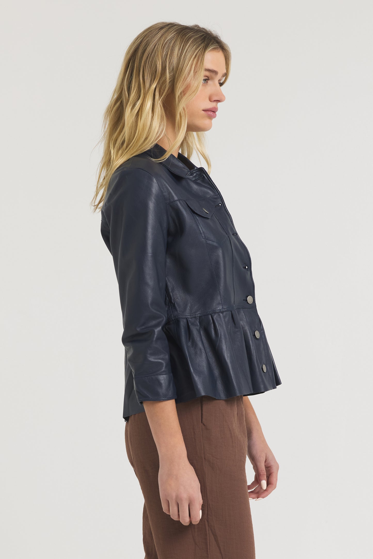 Brie Burnished Leather Jacket Indigo