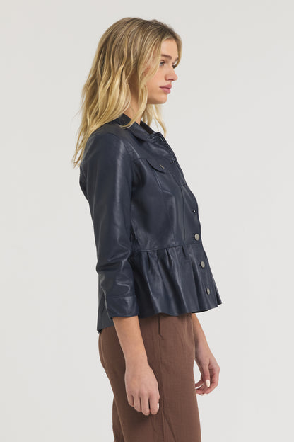 Brie Burnished Leather Jacket Indigo