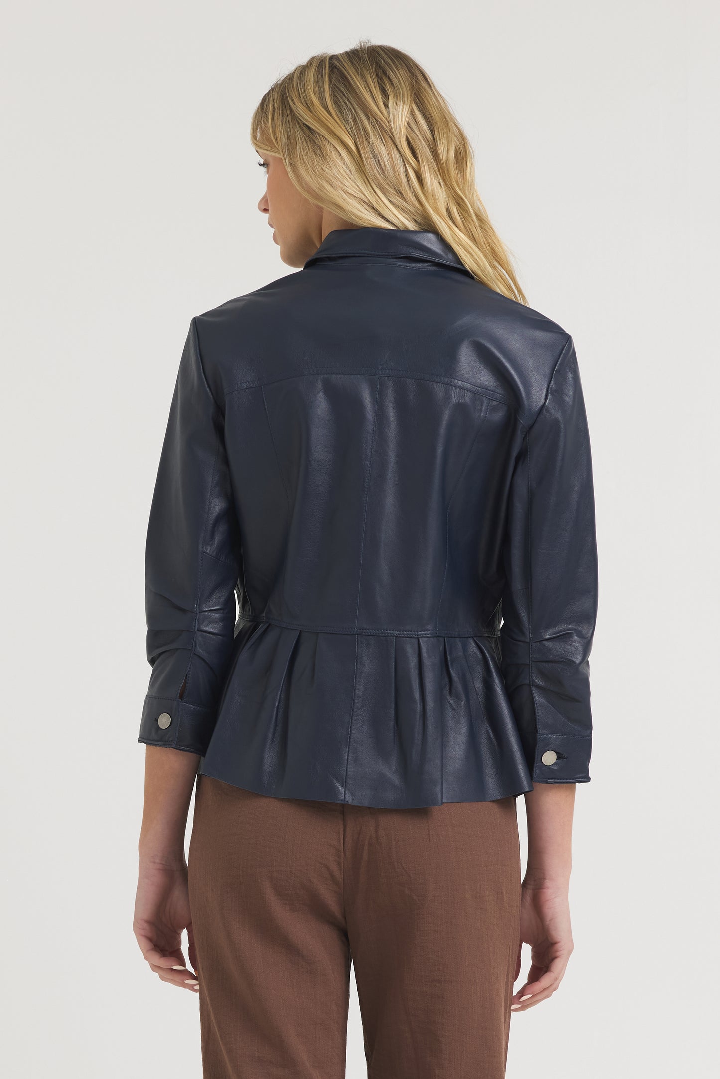 Brie Burnished Leather Jacket Indigo