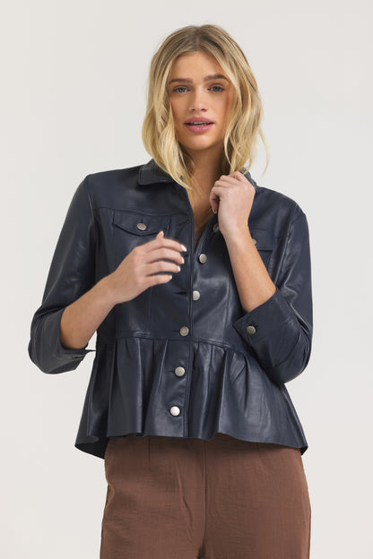 Brie Burnished Leather Jacket Indigo