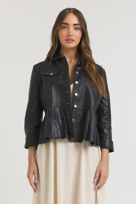 Brie Burnished Leather Jacket Black