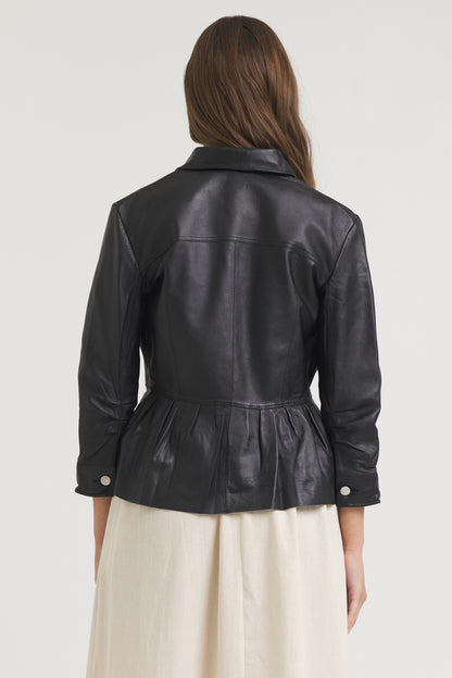 Brie Burnished Leather Jacket Black