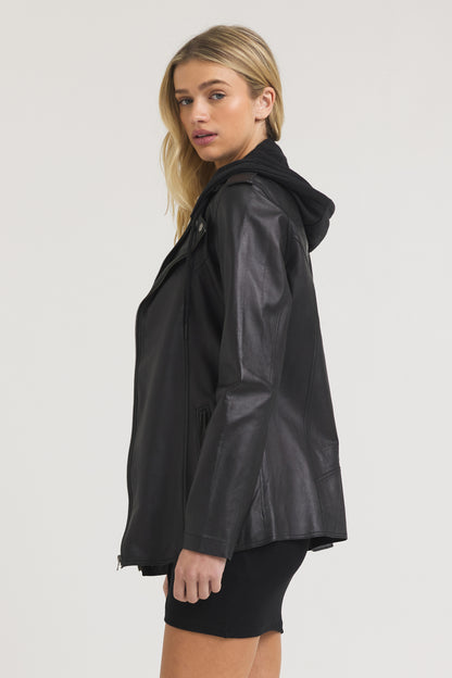 Maxi Burnished Leather Jacket Black