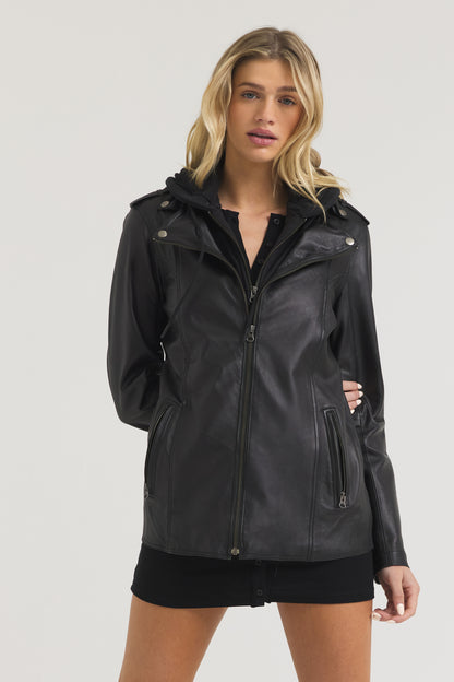 Maxi Burnished Leather Jacket Black