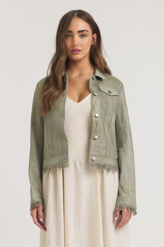 Alexa Patina Leather Jacket Celadon
