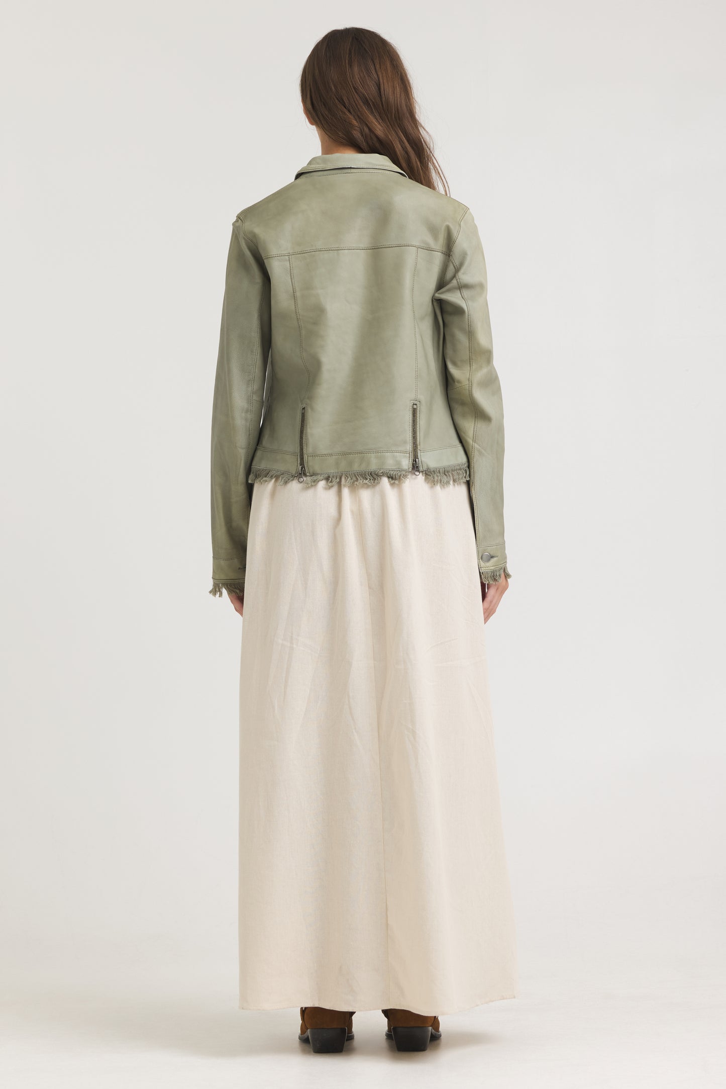 Alexa Patina Leather Jacket Celadon