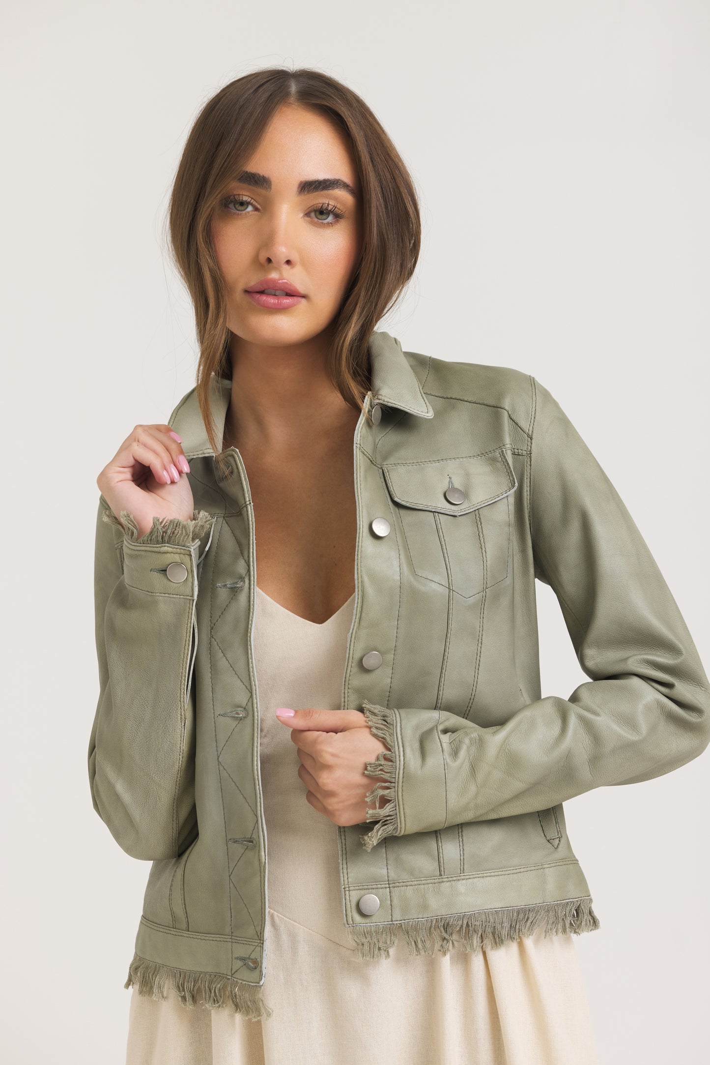 Alexa Patina Leather Jacket Celadon