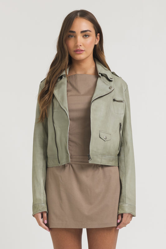 Piper Patina Leather Jacket Celadon