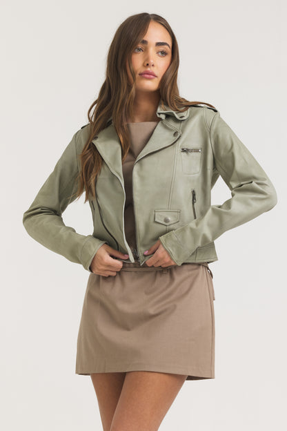 Piper Patina Leather Jacket Celadon