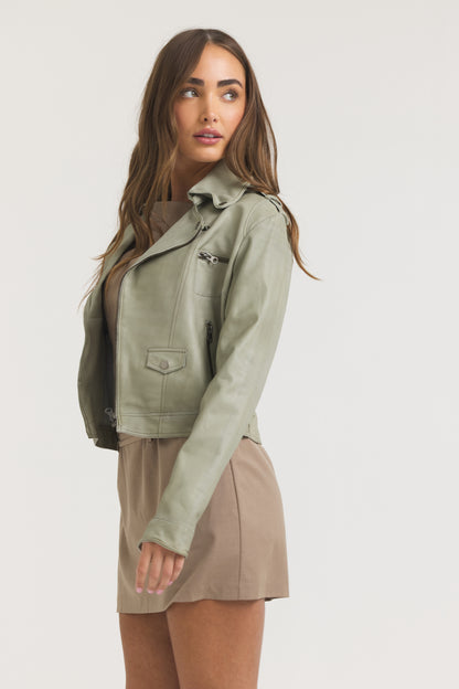 Piper Patina Leather Jacket Celadon