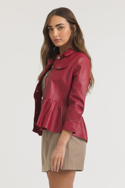Brie Burnished Leather Jacket Red