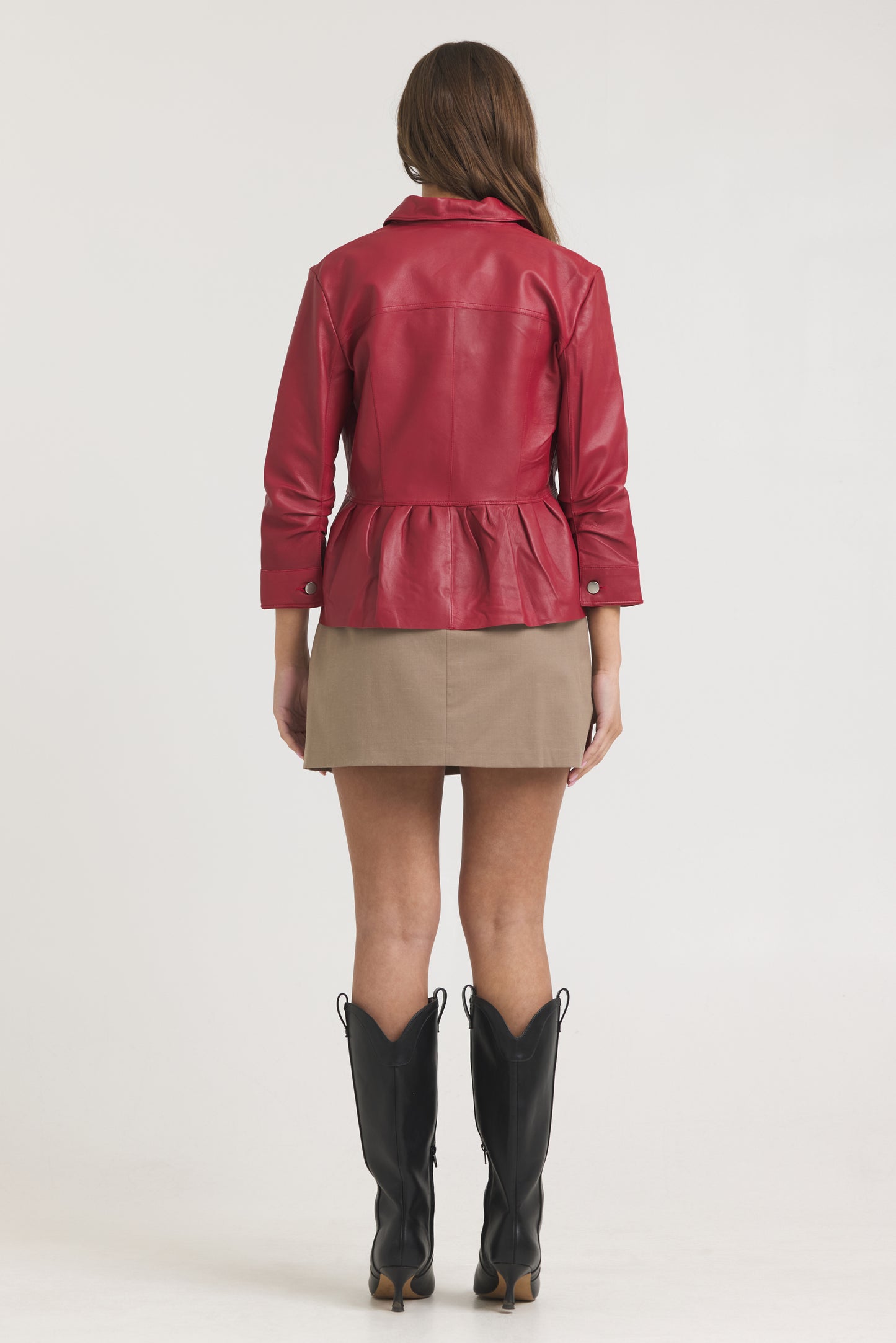 Brie Burnished Leather Jacket Red