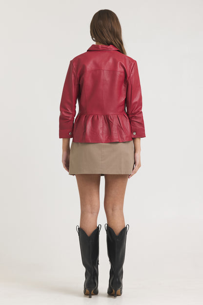 Brie Burnished Leather Jacket Red