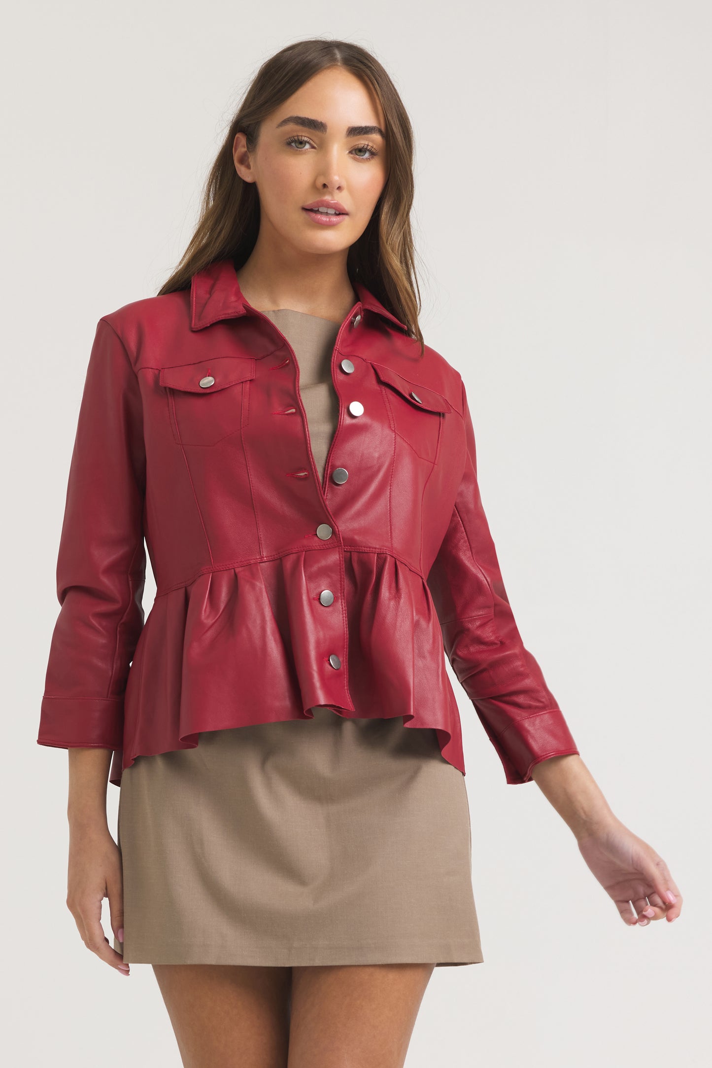 Brie Burnished Leather Jacket Red