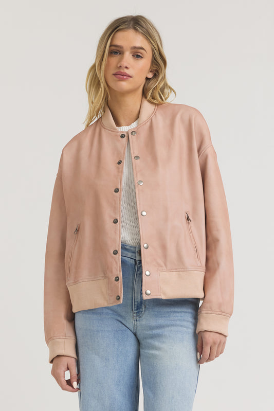 Fallon Patina Leather Jacket Pink