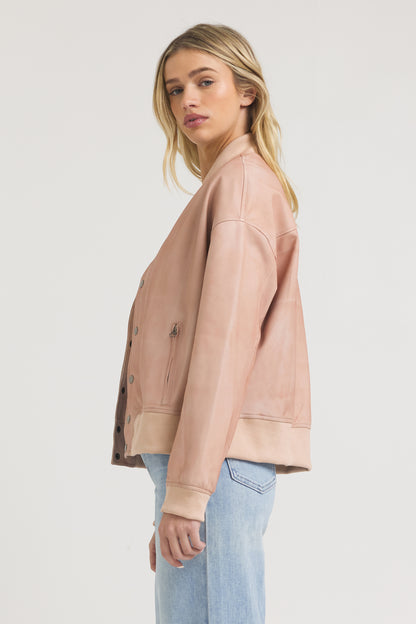 Fallon Patina Leather Jacket Pink