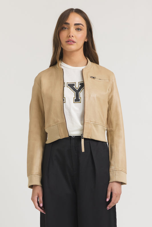 Collins Patina Leather Jacket Sand