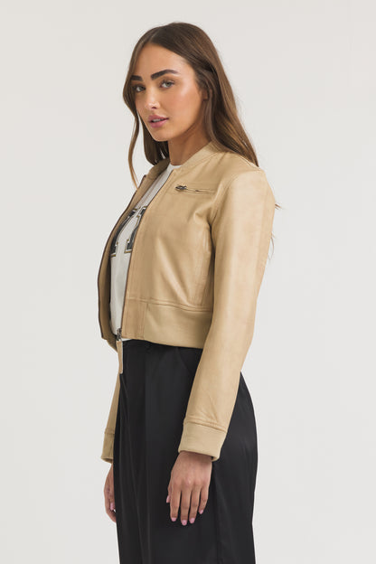 Collins Patina Leather Jacket Sand