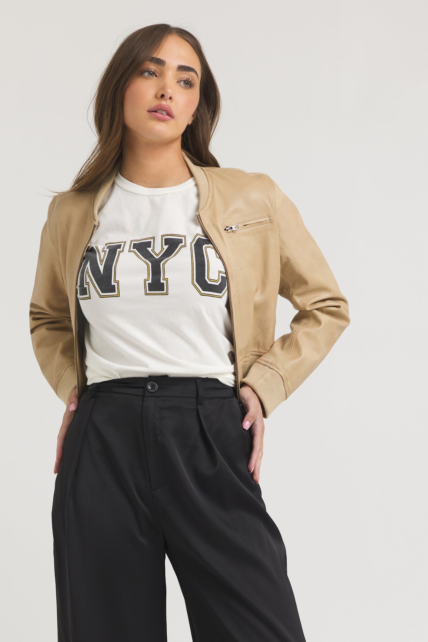 Collins Patina Leather Jacket Sand