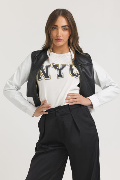 Collins Burnished Leather Jacket Black/White