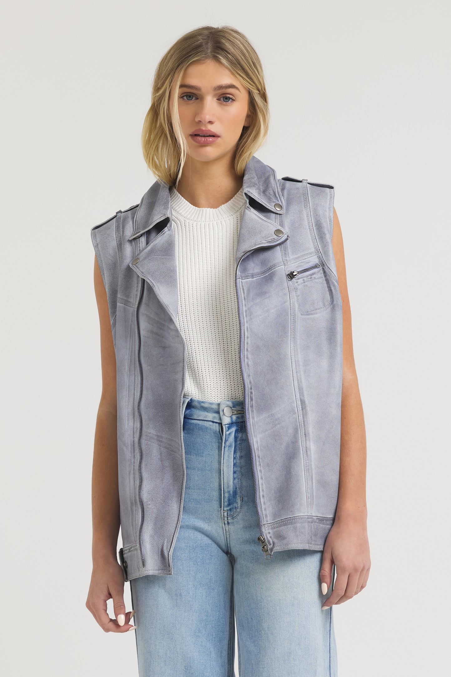Angela Patina Leather Jacket Blueberry