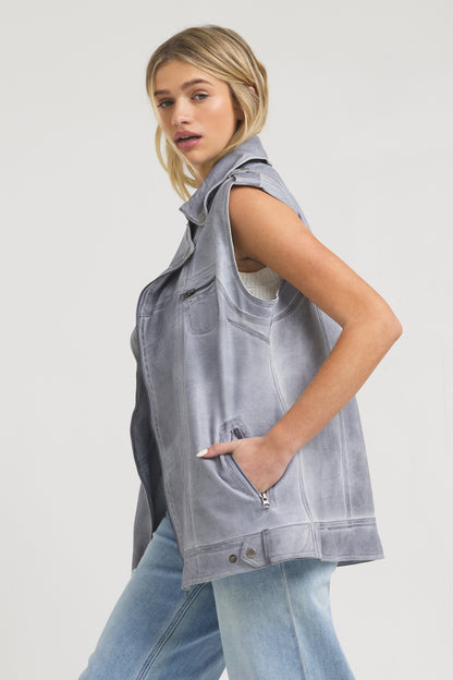 Angela Patina Leather Jacket Blueberry