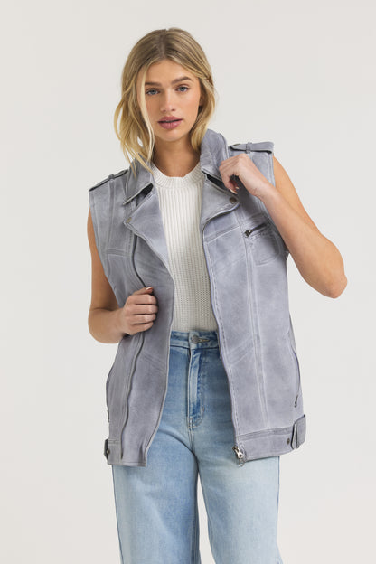 Angela Patina Leather Jacket Blueberry