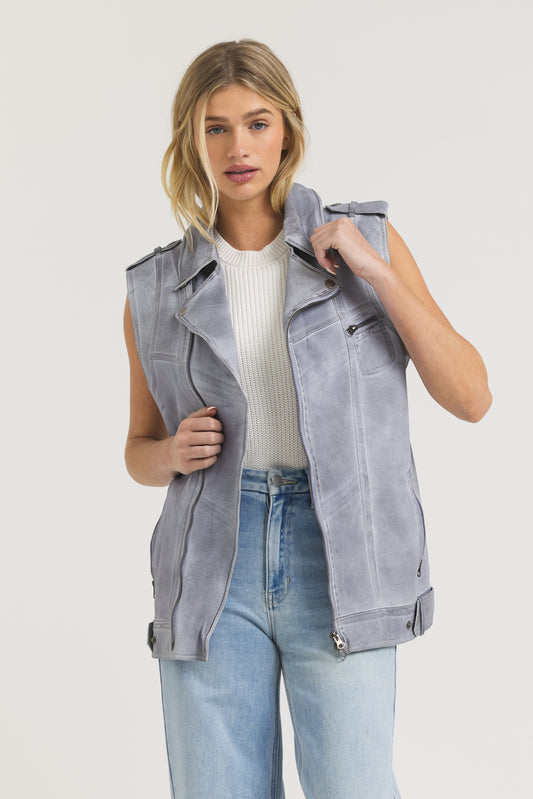 Angela Patina Leather Jacket Blueberry