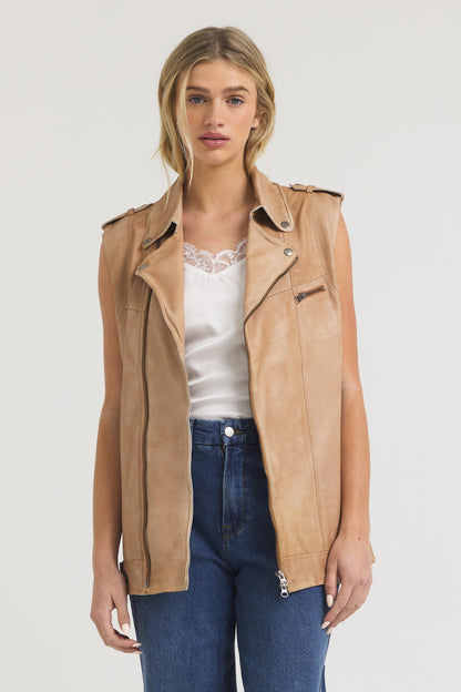 Angela Patina Leather Jacket Au Lait