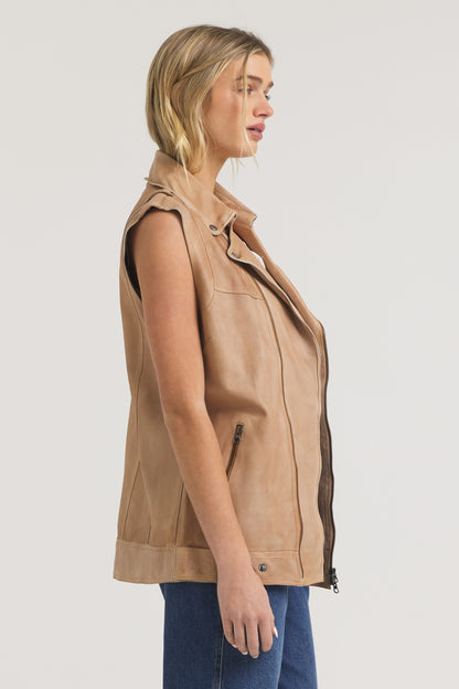 Angela Patina Leather Jacket Au Lait