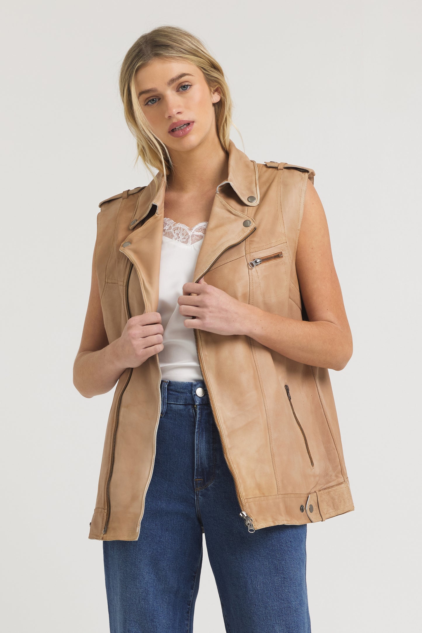 Angela Patina Leather Jacket Au Lait