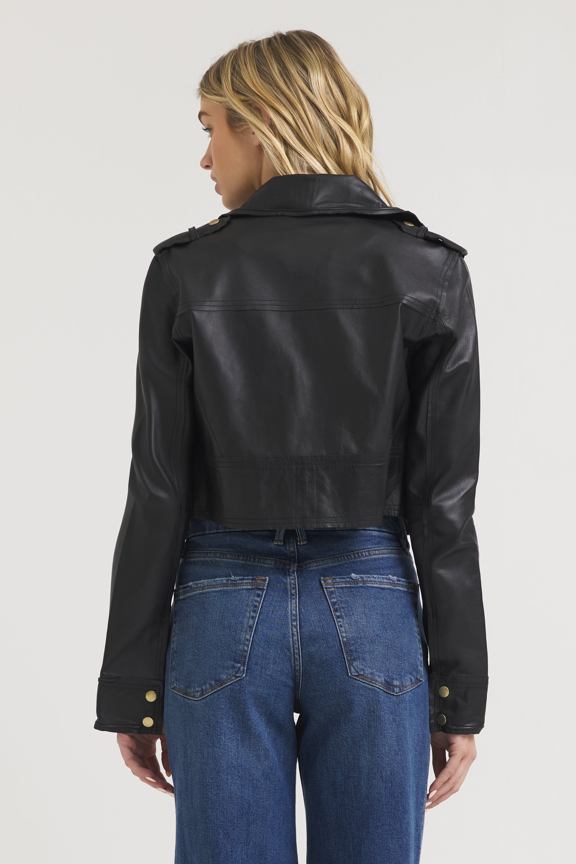 Women's Leather Moto Jacket | Erin Burnished Black with Gold