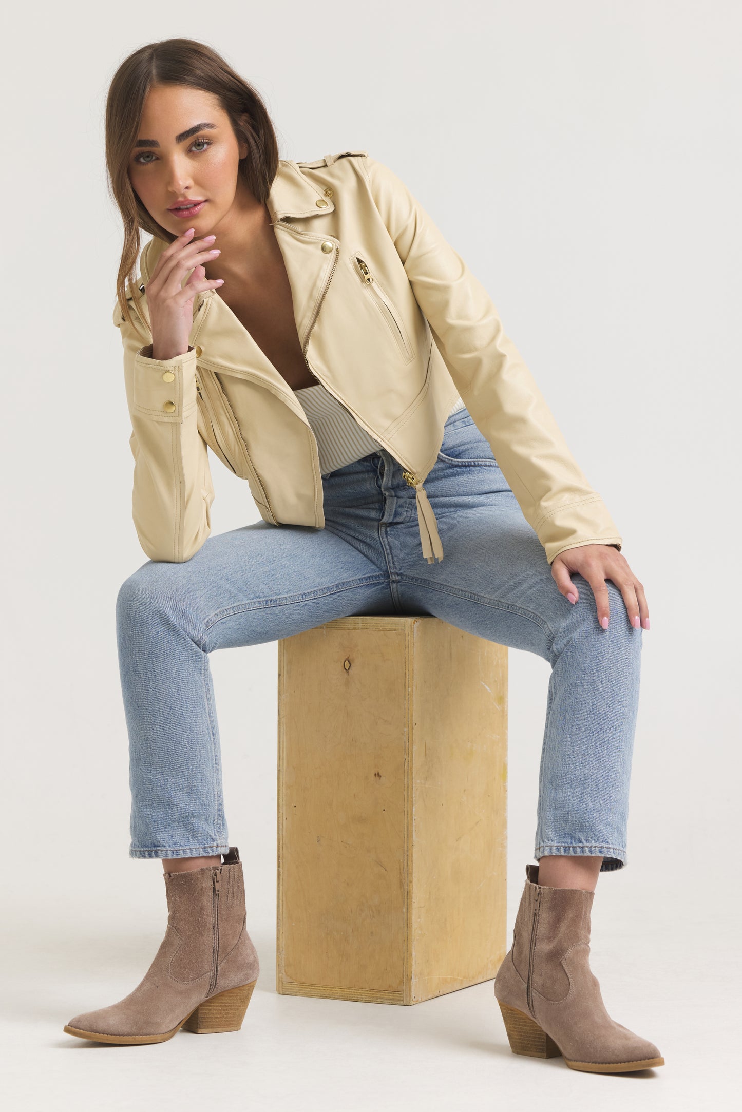 Erin Burnished Leather Jacket Butter