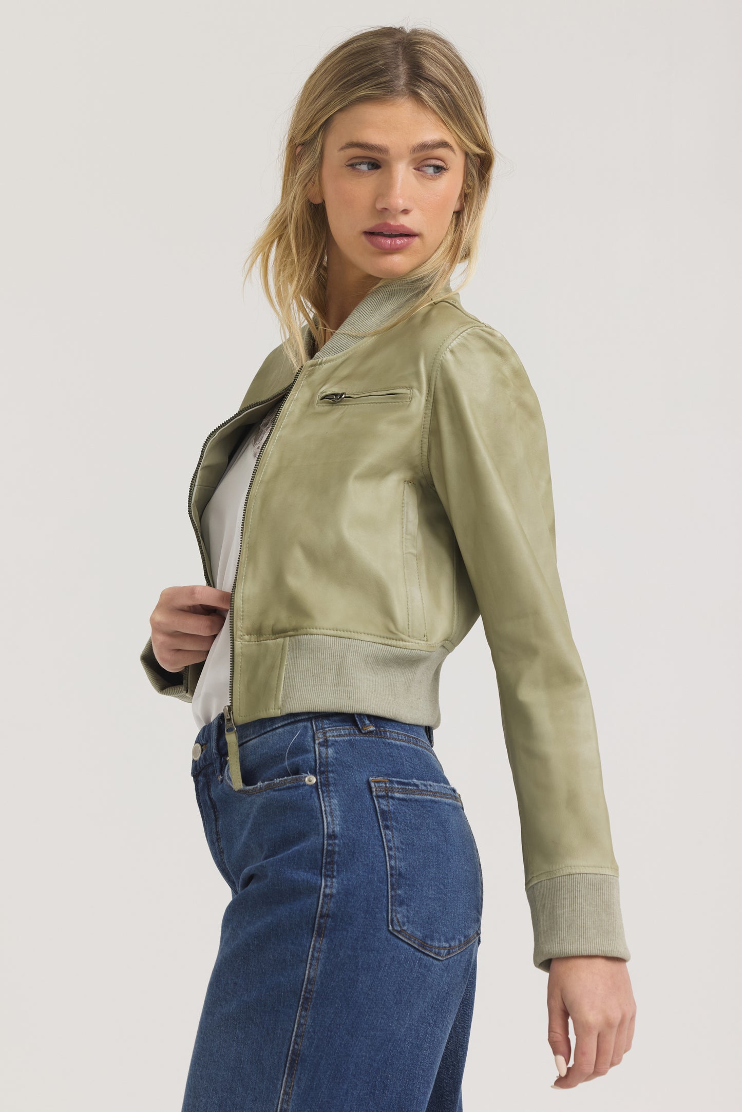 Collins Patina Leather Jacket Celadon
