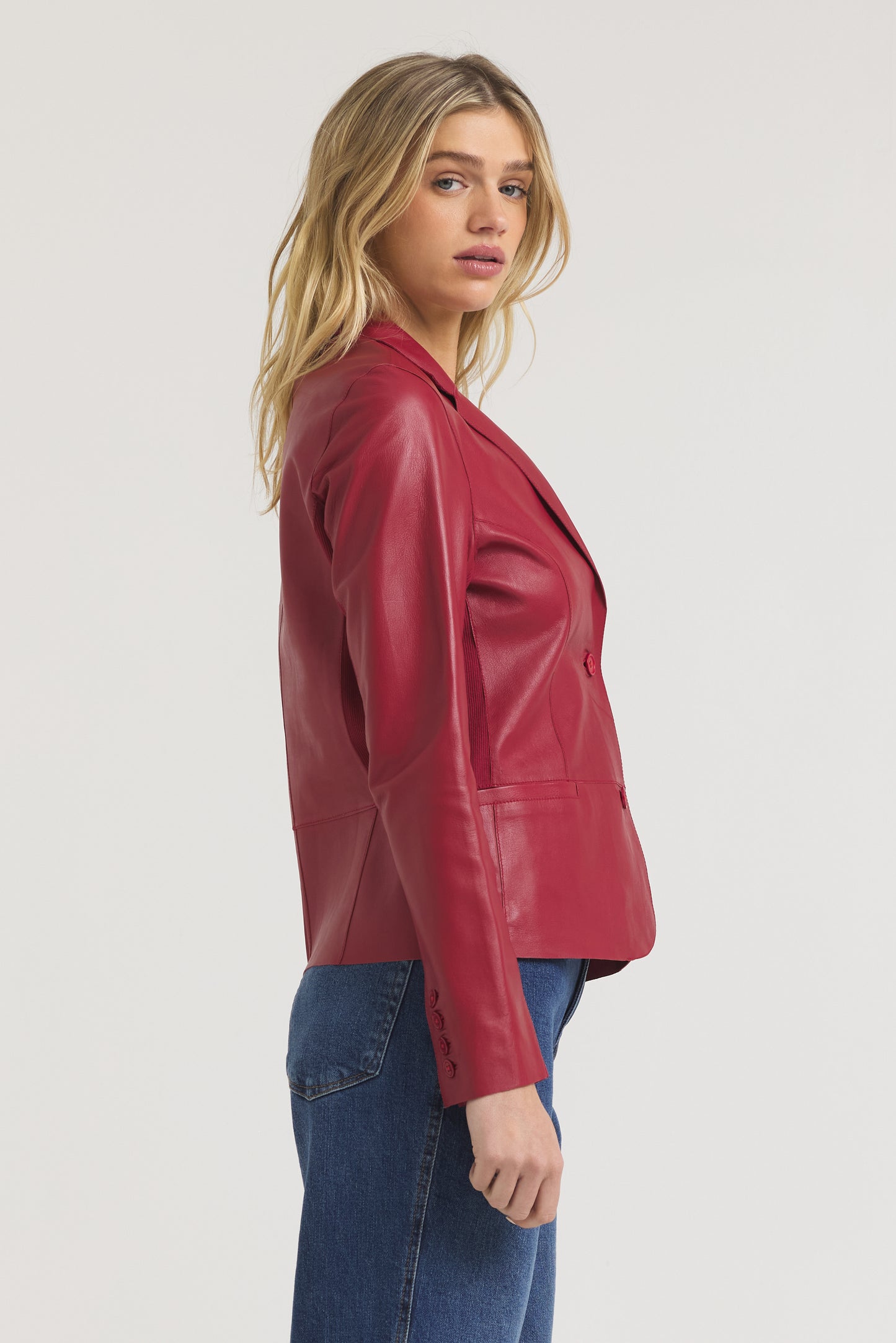 Allison Burnished Leather Jacket Red