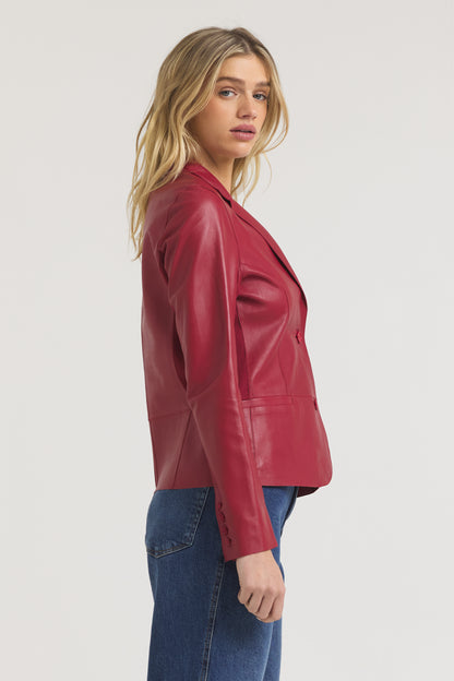 Allison Burnished Leather Jacket Red