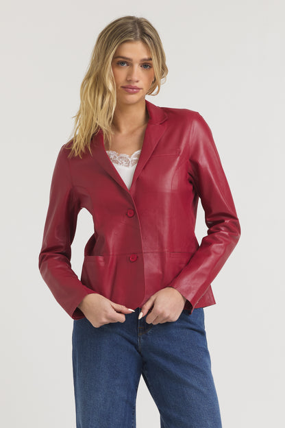 Allison Burnished Leather Jacket Red